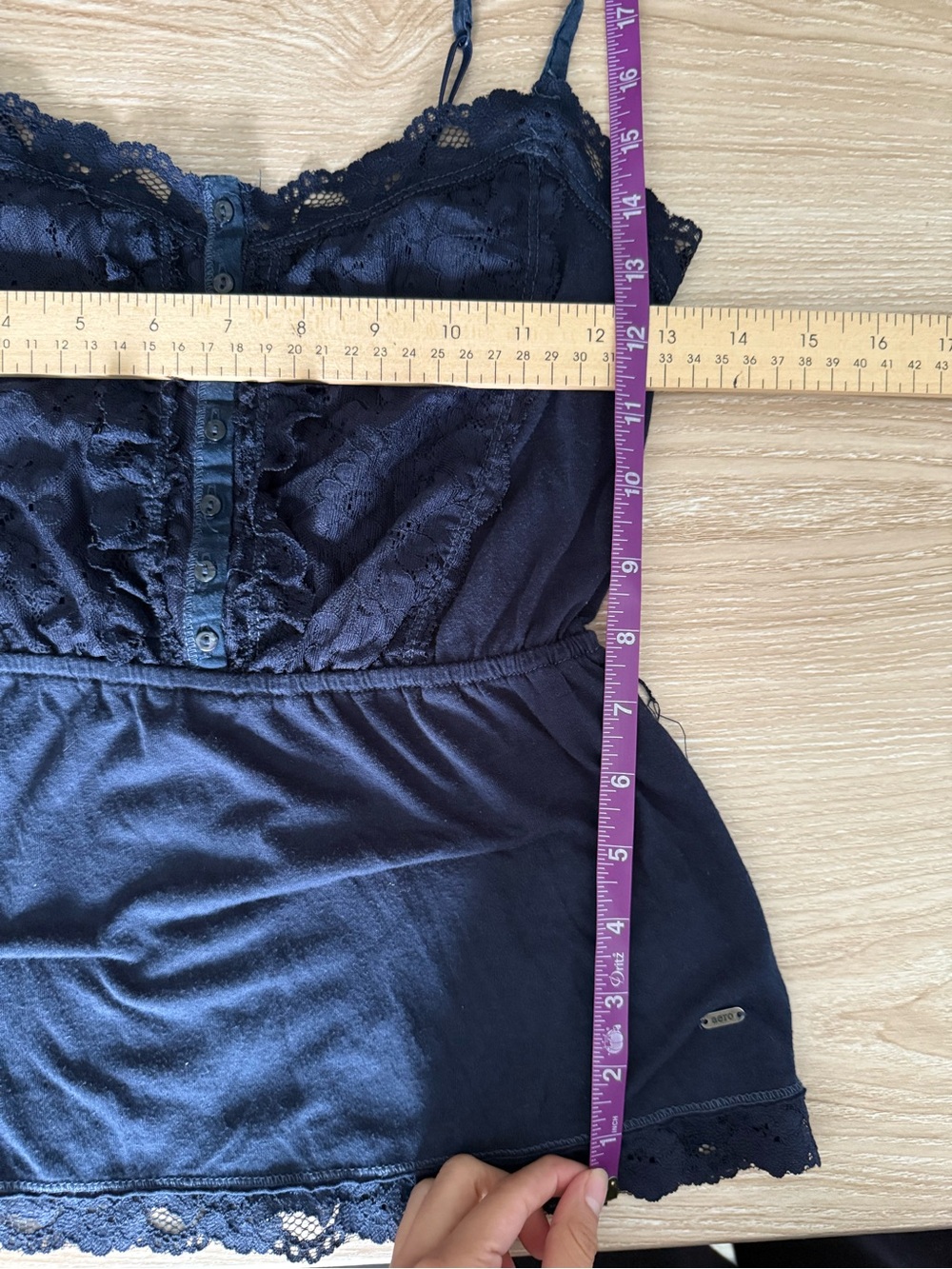 Aeropostale Small Navy Lace Cami Top Elastic Empire Waist Y2K 2000s Elena - Picture 8 of 8